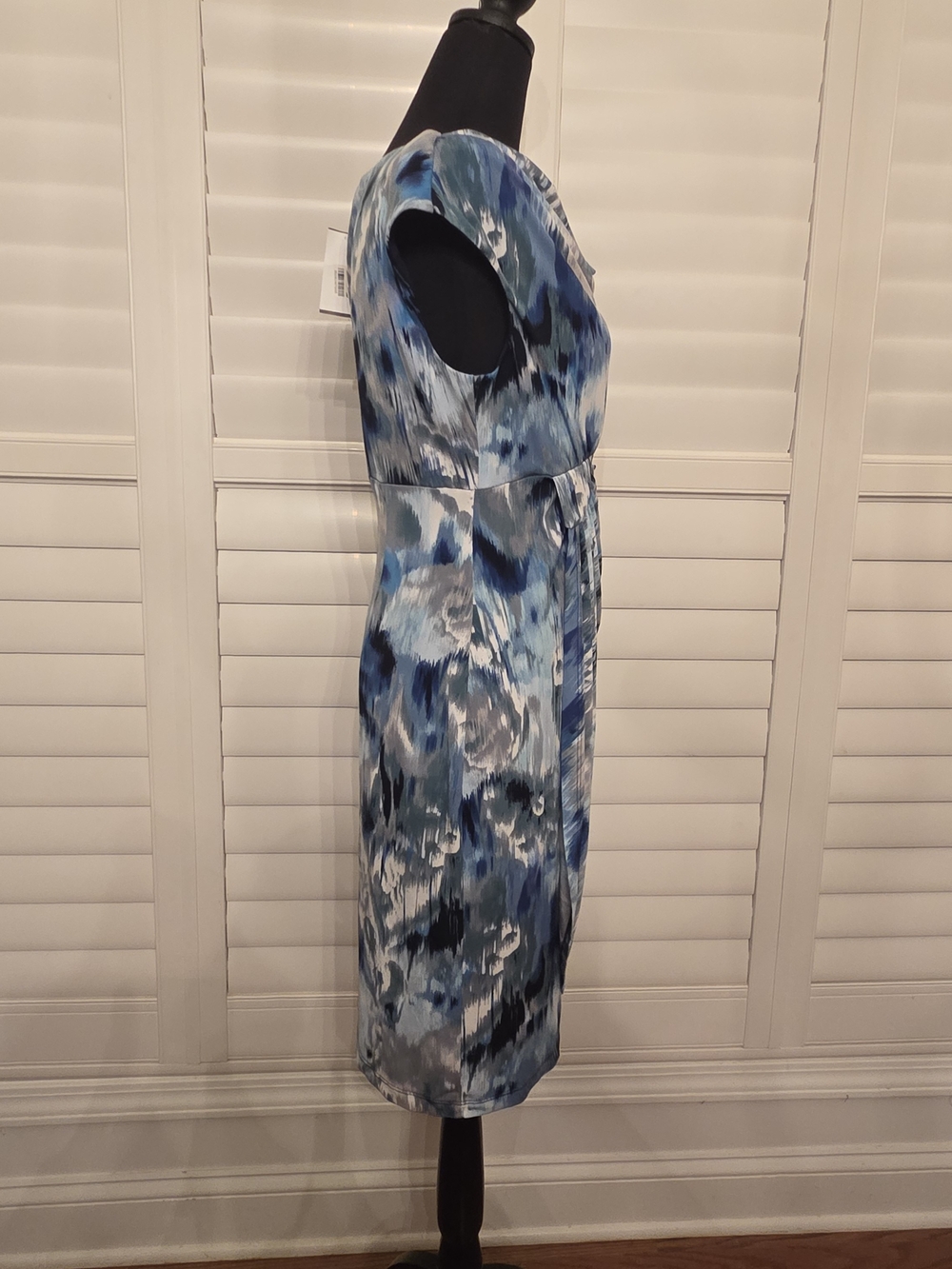 Connected apparel Blue Multi-Print Cowl Sheath Dress Size 8P - Picture 2 of 8